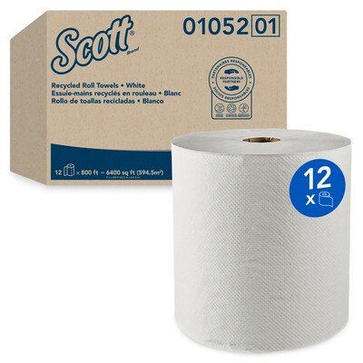 Scott Essential Recycled Hardwound Paper Towels, 1-ply, 800 ft./Roll, 12 Rolls/Carton (01052)