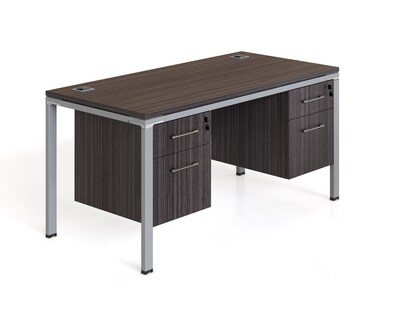 Boss Office Products Simple System 66 Workstation Desk with 2 Pedestals, Driftwood (SGSD003-202)