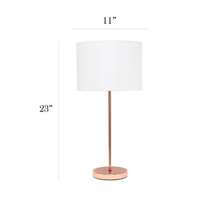 Simple Designs Rose Gold Stick Lamp Fabric Shade, White (LT2040-RGD)