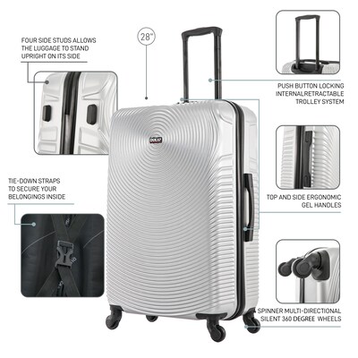 DUKAP INCEPTION 3-Piece Hardside Spinner Carry-On Luggage Set, TSA Checkpoint Friendly, Silver (DKINCSML-SIL)