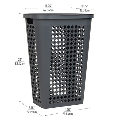Mind Reader Slim Tapered Hamper with Lid, Plastic, Gray (SWHAMP50-GRY)