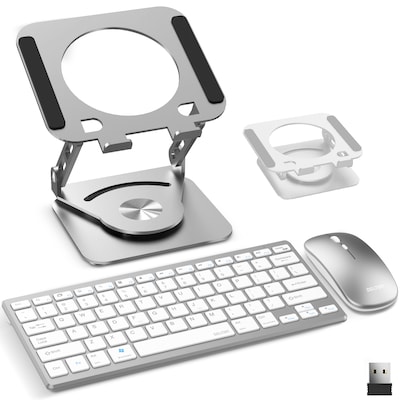 Delton N35 Wireless Keyboard and Mouse & Swivel Tablet Stand Bundle, USB-A, White (DTTKITN35WWSW60)