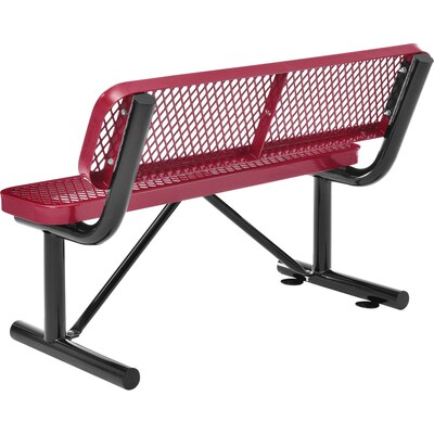 Global Industrial 4 Outdoor Steel Bench w/ Backrest, Expanded Metal, Red (695743RD)