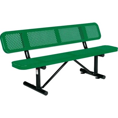 Global Industrial 6 Outdoor Steel Picnic Bench w/ Backrest, Perforated Metal, Green (694557GN)
