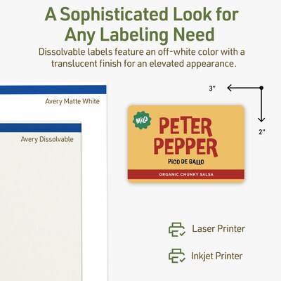 Avery Dissolvable Rectangle Multipurpose Labels, 2" x 3", Off-white, 200/Pack (94237)