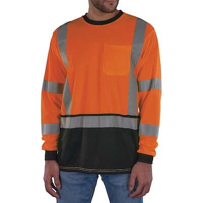 Ergodyne GloWear 8369BK High Visibility Long Sleeve Black Bottom T-Shirt, ANSI Type R Class 3, Orange, 4XL (22228)