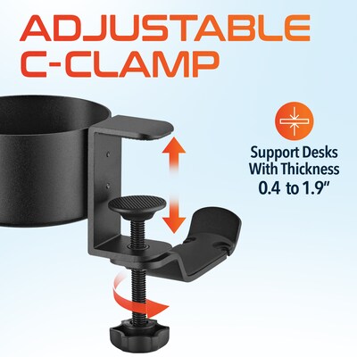 Delton H22 Under Desk Cup Holder and Desk Hook for Headphones, Black (DHSCH22)