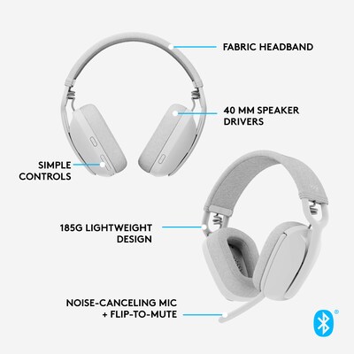 Logitech Zone Vibe 100 Wireless Noise Canceling Bluetooth Stereo Headset, USB-C, MS Certified (981-001257)