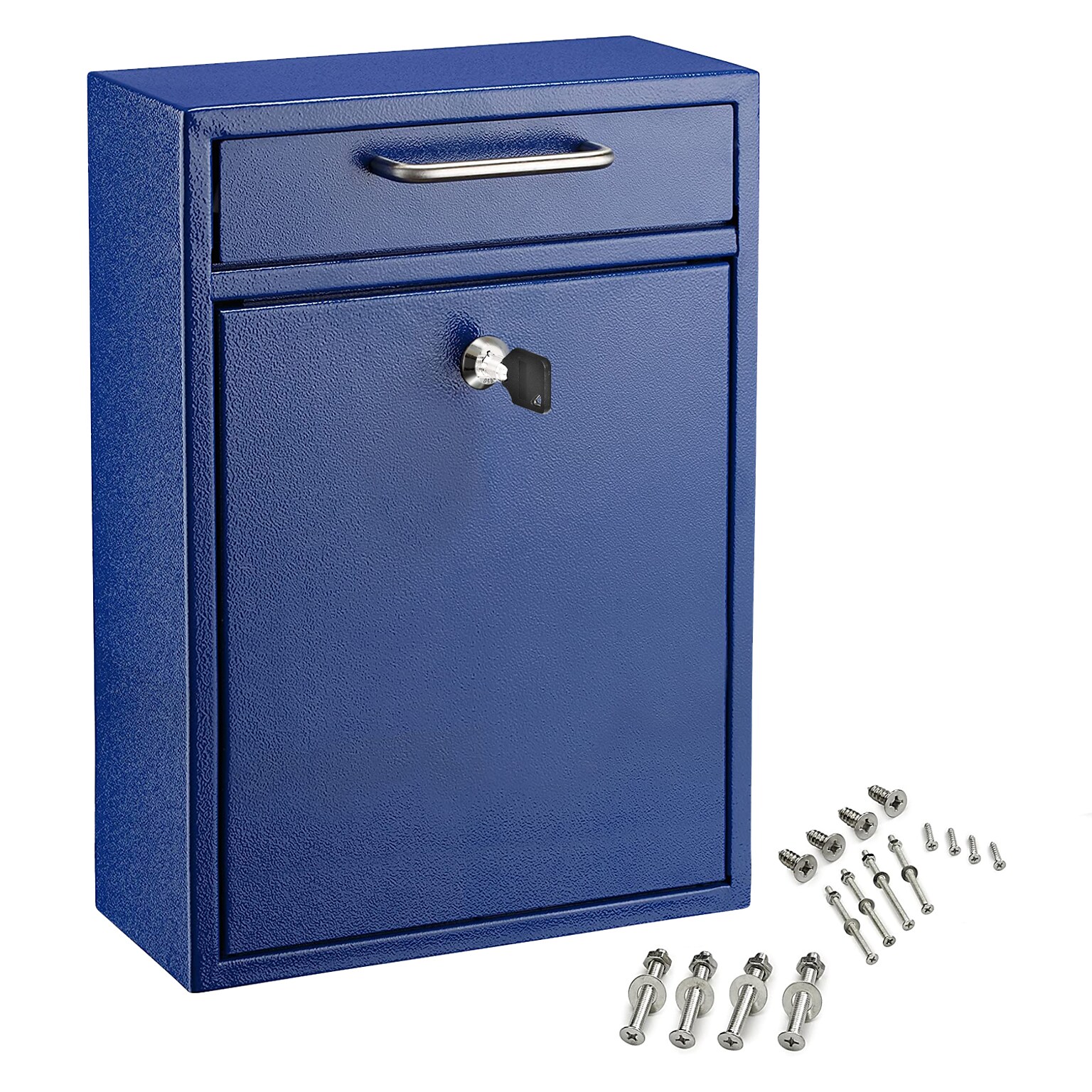 AdirOffice Large Wall Mounted Drop Box with Suggestion Cards, Key Lock, Blue (631-04-BLU)