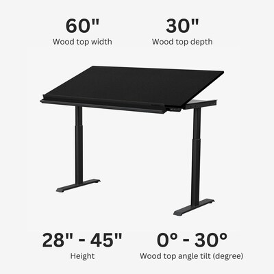 VersaDesk PowerLift 60"W Electric Adjustable Drafting Table, Black (PEDT60-BB-APP)