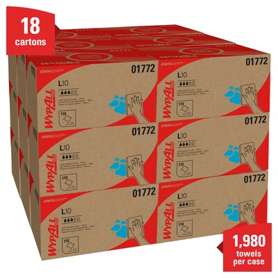 WypAll GeneralClean L10 Fabric Cleaning Wipers, 10.25 x 9, White, 110 Wipers/Box, 18/Carton (01772
