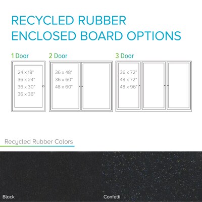 Ghent 3' H x 5' W Enclosed Recycled Rubber Bulletin Board with Satin Frame, 2 Door, Confetti (PA23660TR-CF)