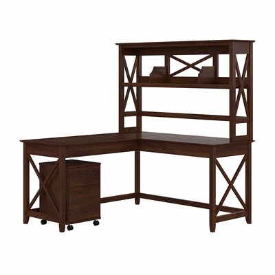 Bush Furniture Key West 60 L-Shaped Computer Desk and Mobile 2-Drawer File Cabinet Bundle, Bing Cherry (KWS049BC)