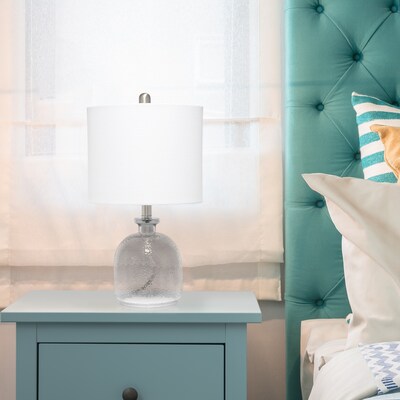 Lalia Home Smokey Gray Hammered Glass Jar Table Lamp with Linen Shade, White (LHT-5013-WH)