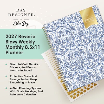 2027 Blue Sky Day Designer 8.5" x 11" Weekly & Monthly Planner, White/Blue (161670)