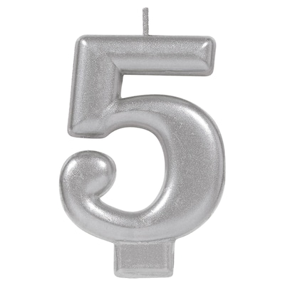 Party City Number 5 Birthday Candle, Silver (AM170581)