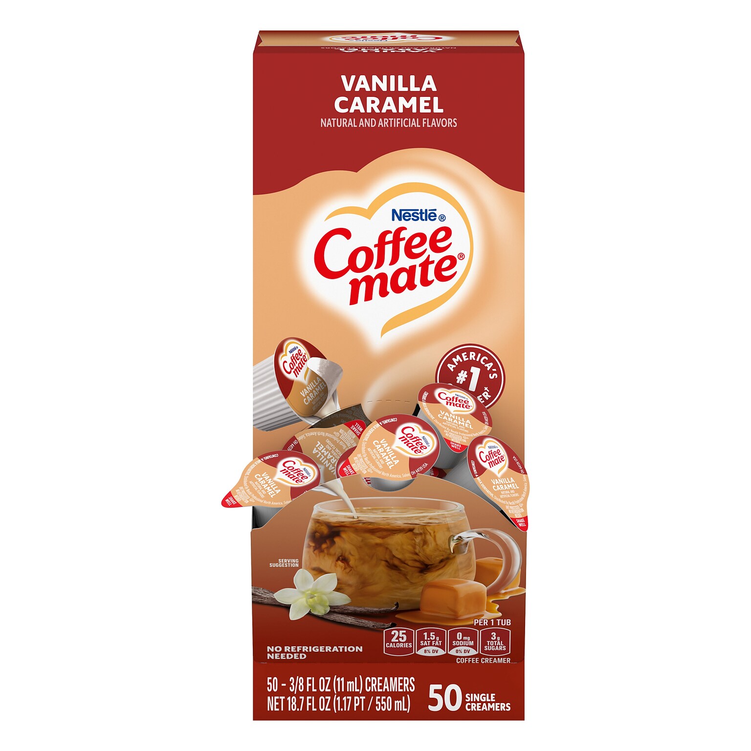 NESTLE COFFEE MATE Coffee Creamer Vanilla Caramel Flavor, Liquid Creamer Singles, 0.375 fl oz, 50 Count.
