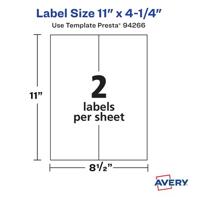 Avery Laser/Inkjet Multipurpose Labels, White, 2 Labels/Sheet, 50 Sheets/Pack (94266)