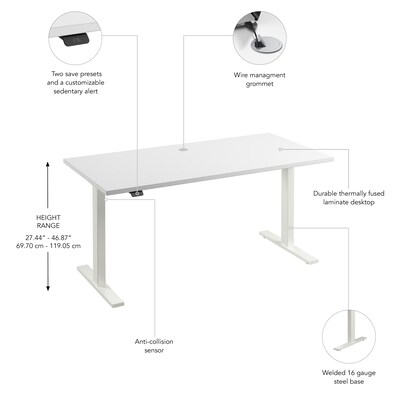 Bush Business Furniture Move 60 Series 60"W Electric Adjustable Standing Desk, White (M6S6030WHWK)