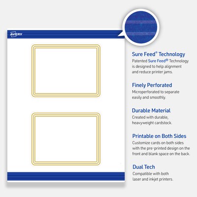 Avery Gold Multi-Lined Border Matte Blank Card, White, 20/Pack (S00-DHK)