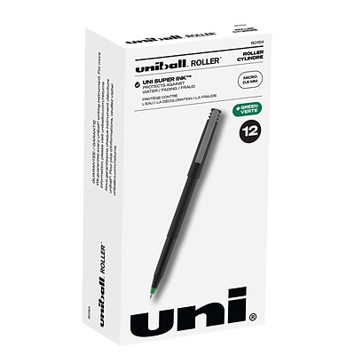 uniball Roller Pen, Micro Point, 0.5mm, Green Ink, Dozen (60154) | Quill