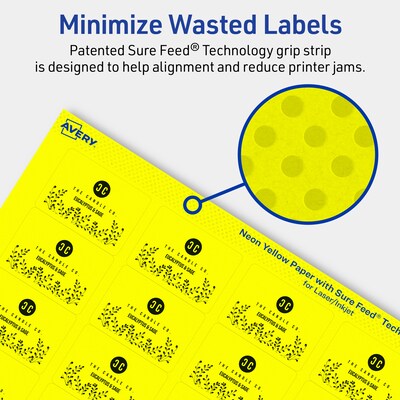 Avery Laser/Inkjet Multipurpose Rectangle Labels, 1.25" x 1.75", Neon Yellow, 2560/Box (94226)
