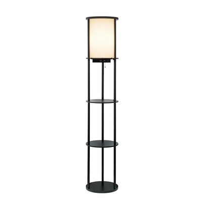 Simple Designs Etagere Organizer Storage 62.5 Floor Lamp with 2 USB Charging Ports and 1 Charging Outlet, Black (LF2010-BLK)
