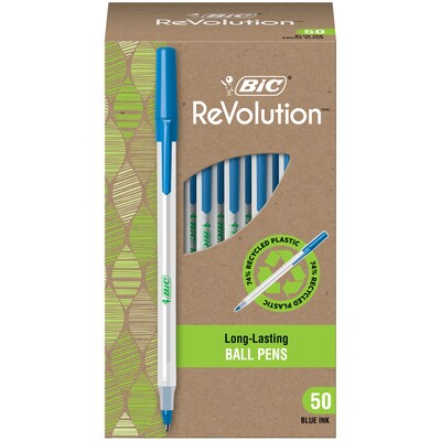 BIC Ecolutions Round Stic Ballpoint Pens (formerly Revolution), Medium Point, Blue Ink, 50/Pack (GSM
