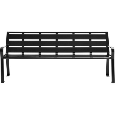 Global Industrial 6 Outdoor Horizontal Steel Slat Park Bench w/ Back, Black (436975BK)