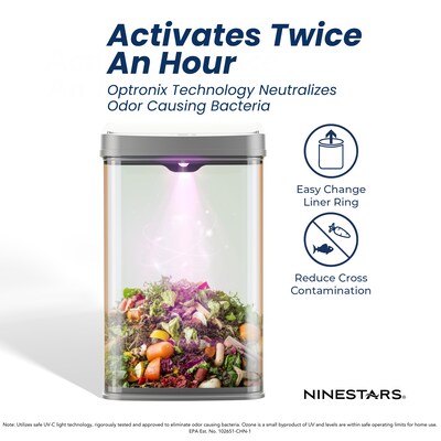 NineStars Stainless Steel Indoor UV Odor Neutralizing Automatic Sensor Trasn Can, 13.2 Gallons, Silver (ONT-50-81SL)