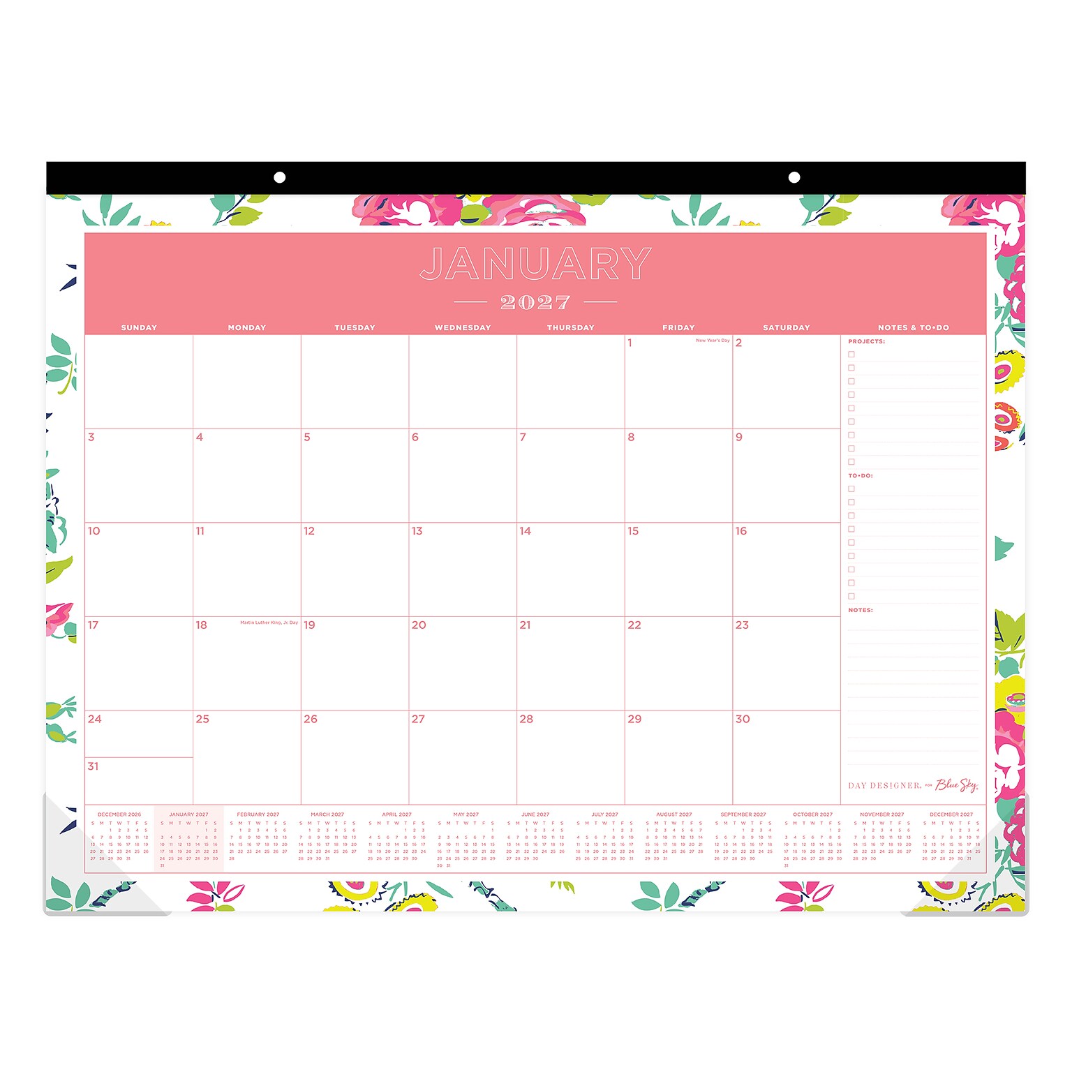 2027 Blue Sky Day Designer Peyton White 22 x 17 Monthly Desk Pad Calendar, Pink/White (103631-27)