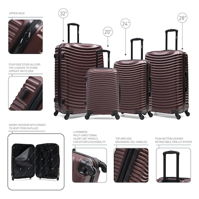 DUKAP Adly 4-Piece Hardside Spinner Luggage Set, TSA Checkpoint Friendly, Wine (DKADLSMLXL-WIN)