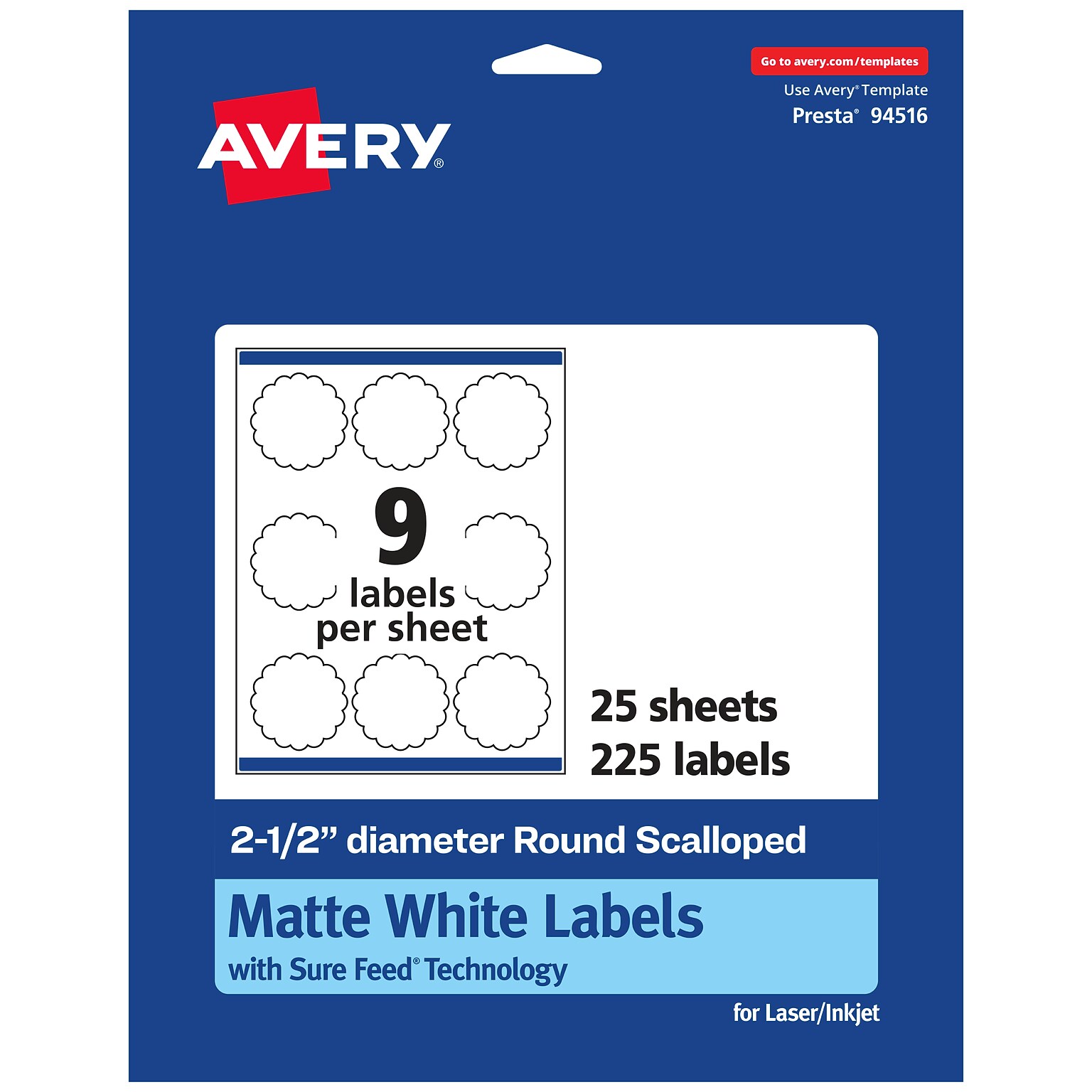 Avery Laser/Inkjet Multipurpose Labels, 2.5  x 2.5, Matte White, 225/Pack (94516)