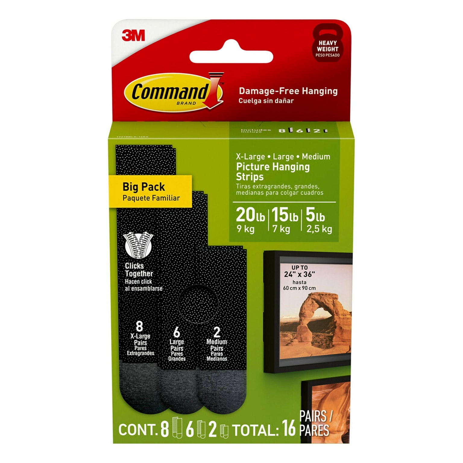 Command Picture Hanging Strip Mixed Pack, Black, 16/Pack (17218BLK-16ES)