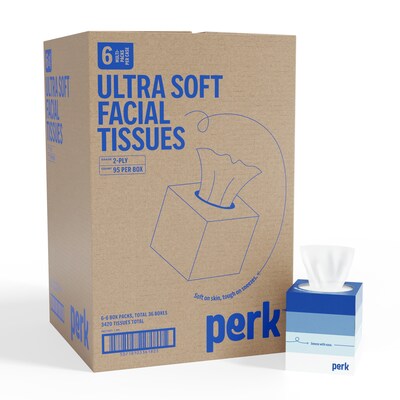 Perk™ Ultra Soft Tissue, 2-Ply, 95 Sheets/Box, 6 Boxes/Pack, 6 Packs/Carton (PK57779CT)