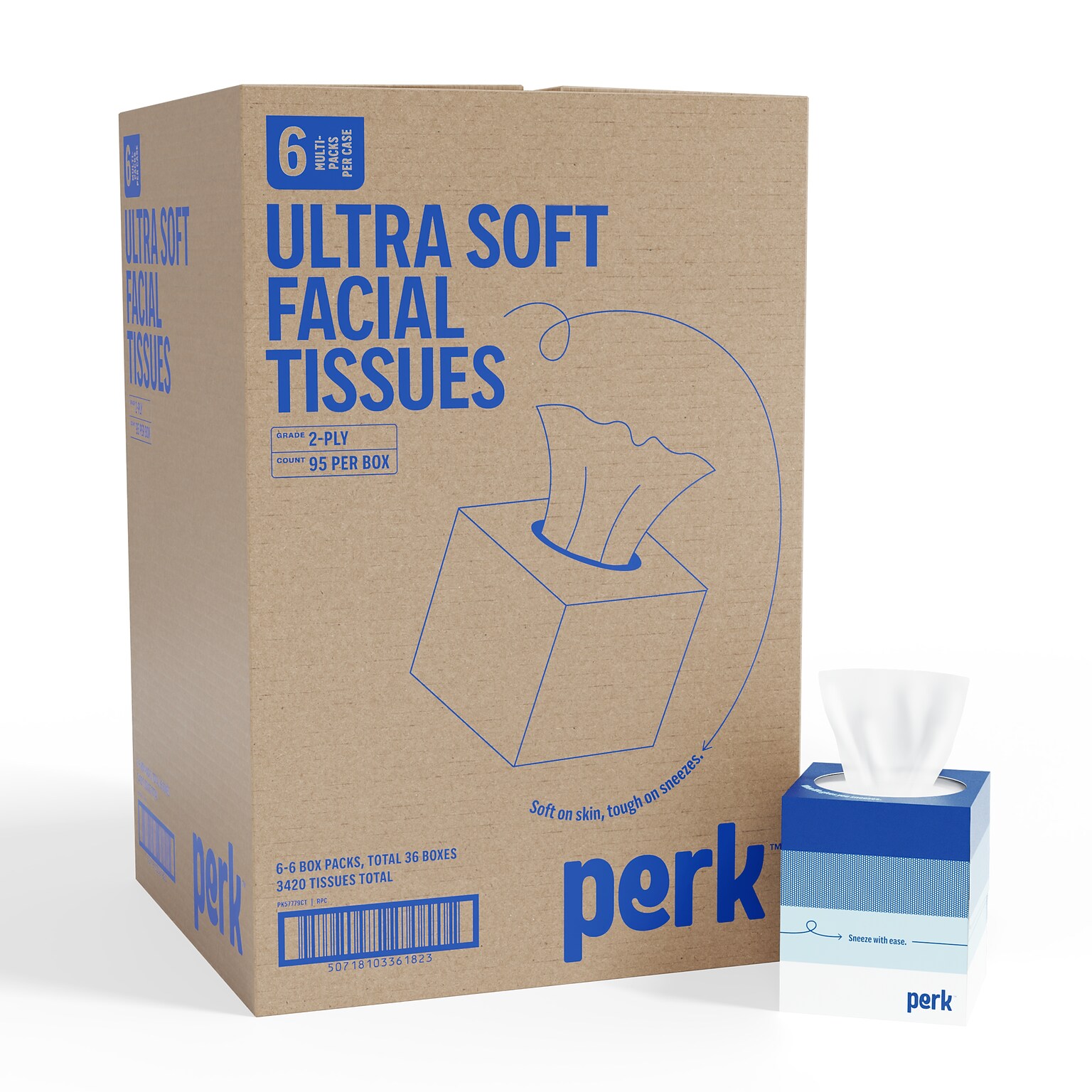 Perk™ Ultra Soft Tissue, 2-Ply, 95 Sheets/Box, 6 Boxes/Pack, 6 Packs/Carton (PK57779CT)