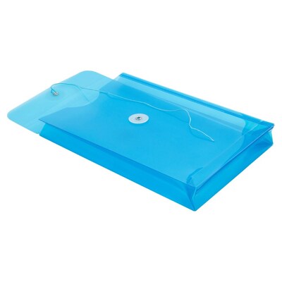 JAM Paper® Plastic Envelopes with Button and String Tie Closure, Open End, 6.25 x 9.25, Blue, 12/Pack (472B1BU)