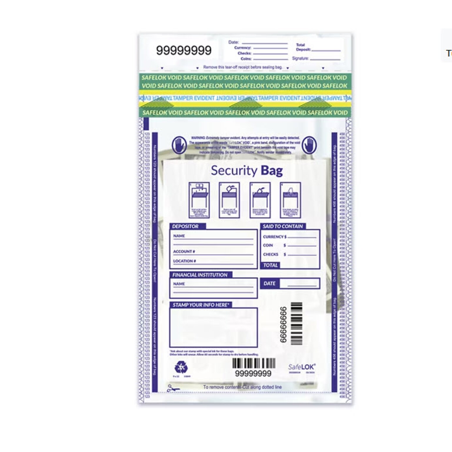 Single Pocket Deposit Bag, Clear, 9 x 12, 100 per pack