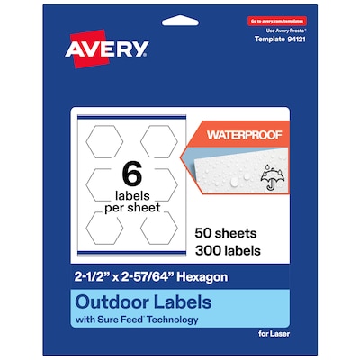 Avery Hexagon Laser Multipurpose Labels, 2-1/2 x 2-57/64, White, 300/Box (19479399170)
