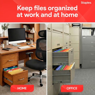 Staples® Heavy Duty Bright Colored Hanging File Folders, 1/5-Cut Tab, Letter Size, Assorted Colors, 25/Box (ST875411-CC)