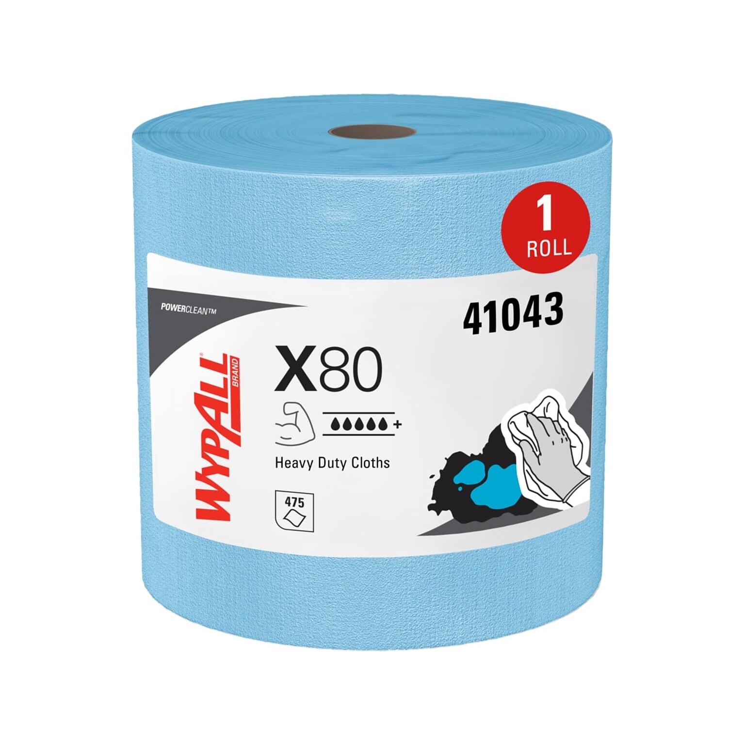 WypAll PowerClean X80 Fiber Cleaning Cloth, 13.4 x 12.4, Blue, 475 Sheets/Roll, 36 Rolls/Pallet (41043)