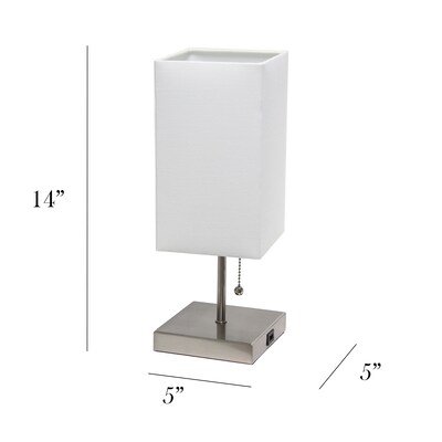 Simple Designs Petite Stick Lamp with USB Charging Port and Fabric Shade, White (LT1087-WHT)