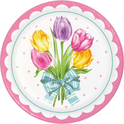 Say Hooray! Trendy Tulips Spring Disposable Paper Plates and Napkins Set, 48/Pack (DTC9628E2G)
