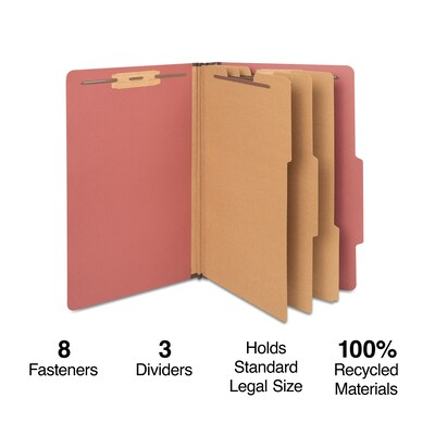 Staples 60% Recycled Pressboard Classification Folder, 3-Dividers, 3.5 Expansion, Legal Size, Brick Red, 20/Box
