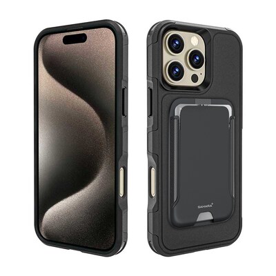 SaharaCase Raider MagSafe Wallet with Screen Protector for iPhone 16 Pro Max, Shock Absorbing, Scorpion Black (CP00688)