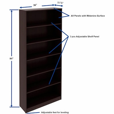 Lorell 84" 6-Shelf Bookcase with Adjustable-Shelves, Espresso Laminate (LLR18248)