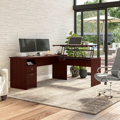 Bush Furniture Cabot 72"W 3 Position L Shaped Sit to Stand Desk, Harvest Cherry (CAB050HVC)