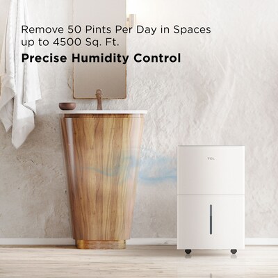 TCL Energy Star 50-Pint Portable Dehumidifier, Wi-Fi Enabled, Covers up to 4500 sq. ft., White (H50D44W)