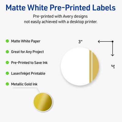 Avery Laser/Inkjet Circle Multipurpose Labels, 3 Dia., White, 60/Pack (S00DKB)