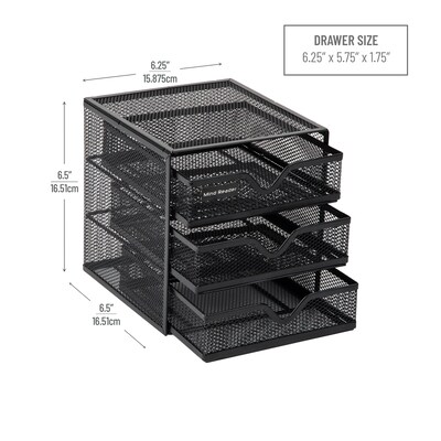 Mind Reader 3-Drawer Desktop Storage Organizer, Black (MINMESH3-BLK)